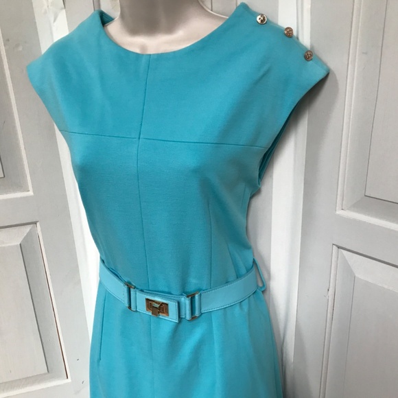 Tyler Boe Sleeveless Turquoise Belted Dress - Picture 12 of 15